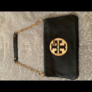 Tory Burch Black Reva Bag Clutch Gold Chain